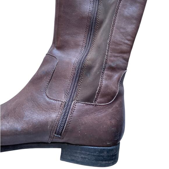 Franco Sarto Knee High Riding Boots Stretch Zip Up Leather Brown Womens Size 8.5 - Picture 2 of 7